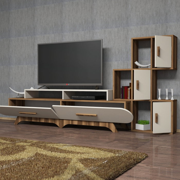Hanah Home Flora S - Mueble de TV Nogal y crema